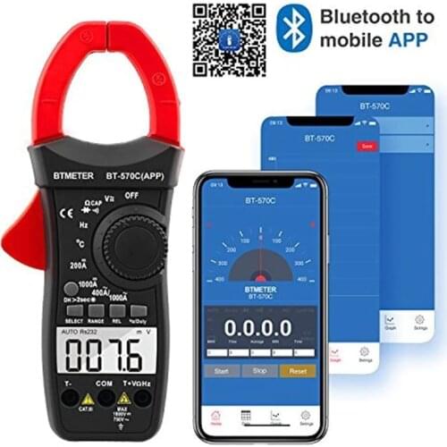 Digital Clamp Multimeter Connect with APP Bluetooth,Amp Ohm Tester,4000 Counts for AC&DC Resistance Temp Electrical HVAC Tester