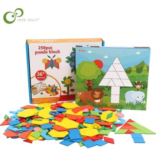 250pcs Wooden Geometric Clever Board Puzzle 3D Tangram Jigsaw Board Toy Baby Early Educational Learning Toys Children Game ZXH