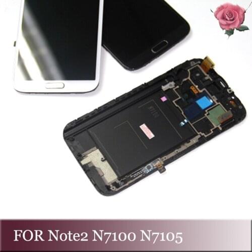 For Samsung N7100 note 2 Lcd Screen Digitizer Note2 N7105 Touch Screen Digitizer+Frame+Home Button