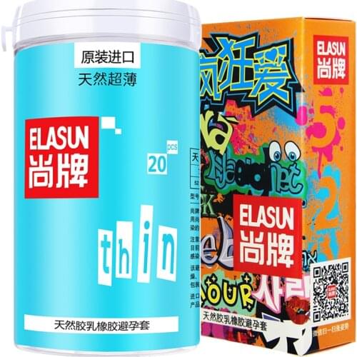 ELASUN 20+6 PCS Natural Thin oil Lubrication Type Bottled Condoms Natural Latex Rubber Penis Condom sex toys for Men for couples