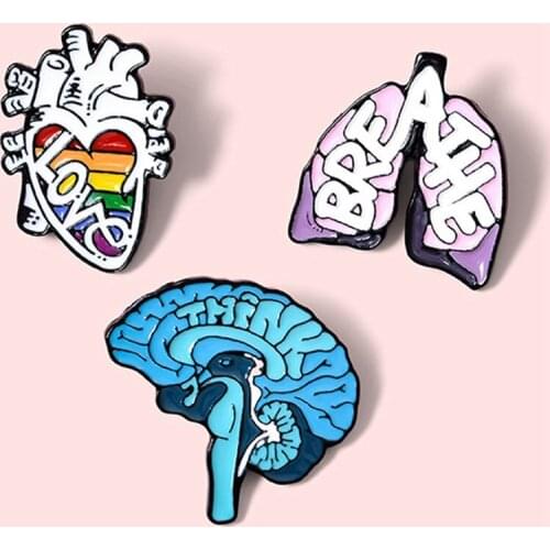 Organ Enamel Pins Custom Heart Lung Brain Brooch Lapel Pin Shirt Bag Love Breath Mind Badge Cartoon Jewelry Gift for Friends