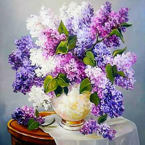 GLymg Purple Lilac Diamond Painting Cross Stitch Flowers Full Diamond Embroidery Square Drill Lilacs Household Adornment Picture