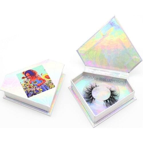 Holographic Diamond Eyelash Empty Box Wholesale 20mm Natural Mink Lashes Eyelash with Box Custom Logo Vendor Free Lash Tray
