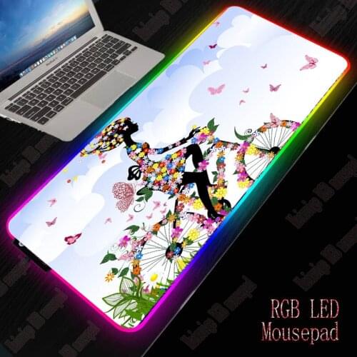 Anime Art Bicycle Butterfly Gaming RGB Mousepad Computer Large Mouse Pad Gamer LED Backlit Mat PC Desk Play Keyboard Mat for CS