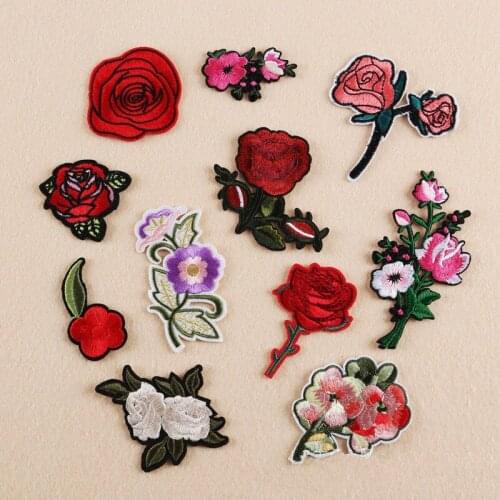 JX-LCLYL 11x New Embroidery Rose Flower Sew Iron On Patches Bag Hat Clothes Applique DIY