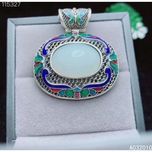 KJJEAXCMY Fine Jewelry 925 Sterling Silver inlaid Natural white jade Cloisonne popular Female new Pendant Necklace Support test