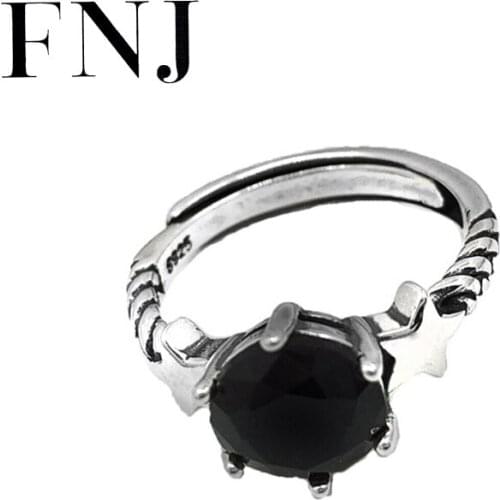 FNJ Star Rings 925 Silver Adjustable Size Open Popular S925 Solid Silver Ring for Women Jewelry Fine Black Red Zircon