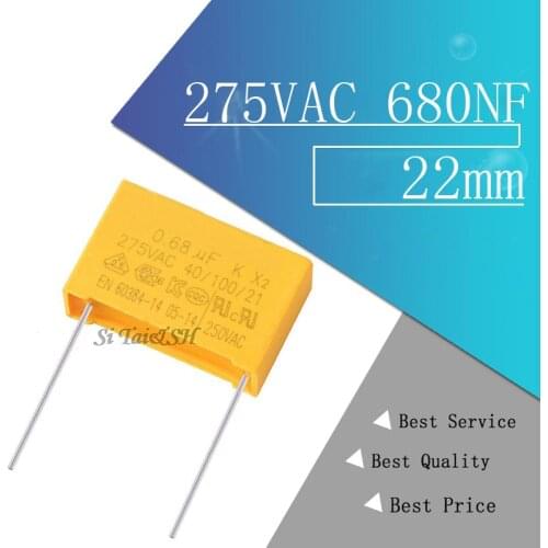 10pcs 0.68uF 10pcs capacitor X2 capacitor 275VAC 680NF Pitch 22mm X2 Polypropylene film capacitor 0.68uF