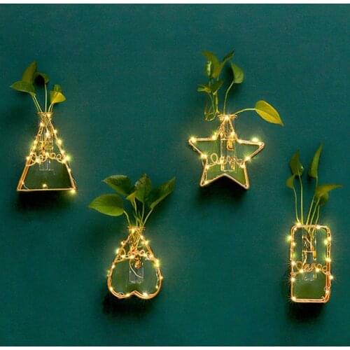 Creaive Nordic Style Iron Frame Vase Wall Hanging Plant Dried Flower Racks Bottle DIY Creativite Decorative Shelves