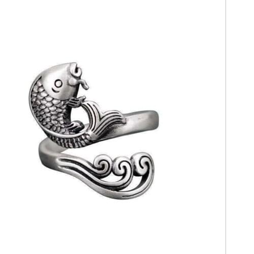 Hot New Fashion Animal Silver Jewelry Cute Fish Creative Personality Retro Adjustable Rings Birthday Gift