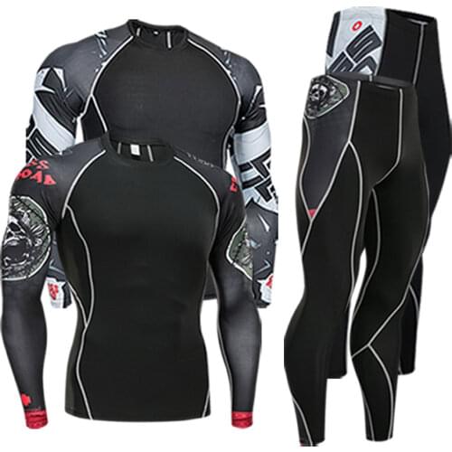 Mens Clothing Compression T-shirt Leggings Rashgard kit Long sleeves Fitness long johns Man Tracksuit Thermal Underwear Set