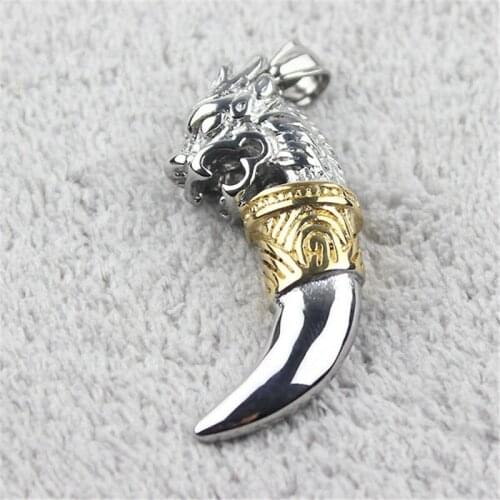 Mens 316L Stainless Steel Silver color Gold color Dragon Tooth Pendant
