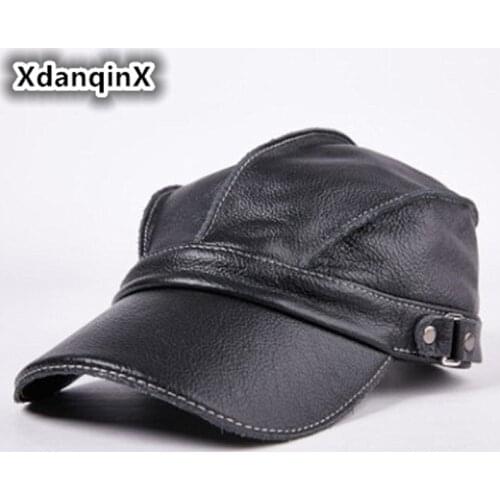 Mens Hat Leather Warm Baseball Caps Flat Top Hats Winter Adjustable Head Size Snapback Bone Dads Leather Tongue Cap Unisex