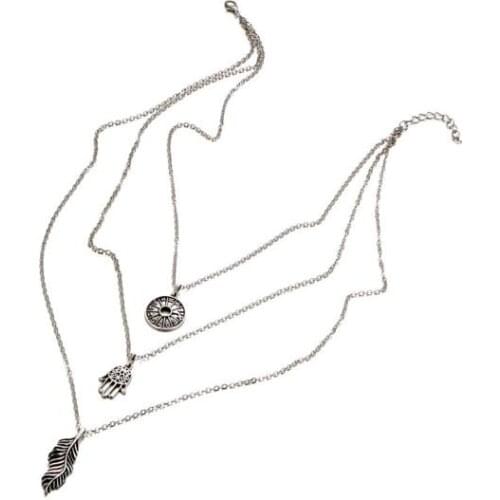 Na867 Best selling Europe Gothic punk fashion Vintage multi - layer hand palm Leaves pendant necklace Female charm jewelry