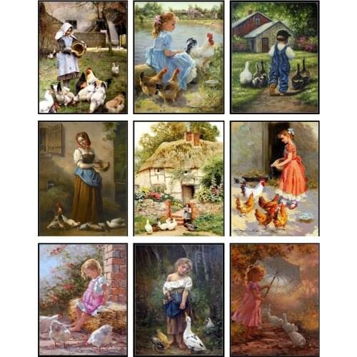 Counted Cross Stitch Kits Needlework - Crafts 14 ct Aida Color DIY Arts Handmade Home Decor - Childrens Poultry Collection
