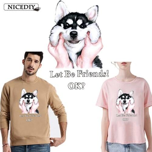 Nicediy Husky Patches Heat Transfer Vinyl Sticker Cute Dog Couple Ironing Transfers Patch Thermal Transfer Press Applique Badge