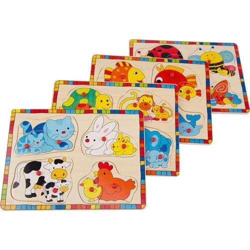 N136 New high - end wooden animals mother and child paired cognitive children 's puzzle early childhood toys Style random delive