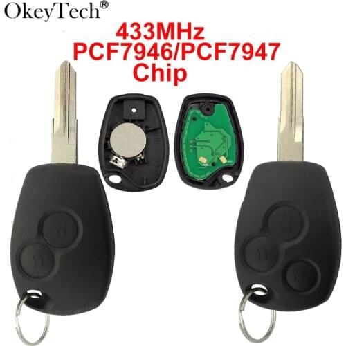 OkeyTech For Renault Clio Megane Duster Kangoo Dacia 2 Buttons 433MHz PCF7946/PCF7947 Chip Remote Auto Car Key Uncut Key Blade