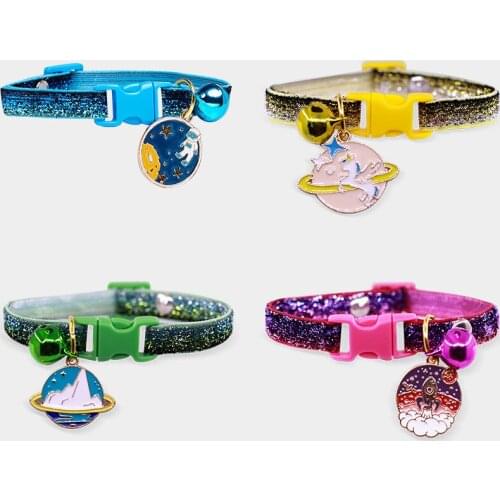 Cartoon Astronaut Cat Collar Bell Flashing Collar Pet Teddy Necklace Adjustable Bowtie Jewelry Cute Kitten Puppy Cat Accessories