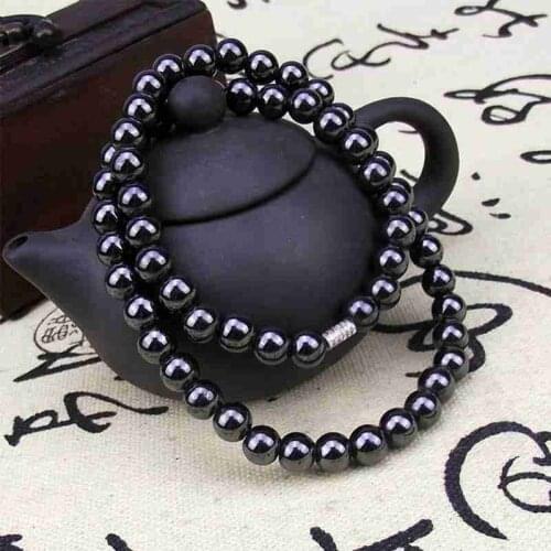 6mm 8mm New Fashion Black Bead Natural Stones Magnetic Necklace For Women Men Health Energy Stone Necklace Ladies Jewelry