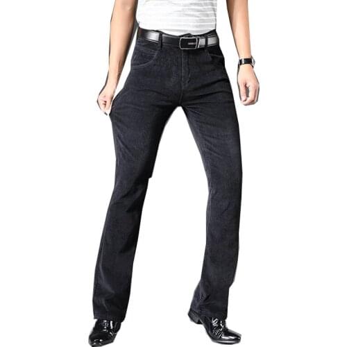 Plus size retro autumn and winter black solid corduroy pants mens casual high waist baggy pants winter sizes 28 to 38