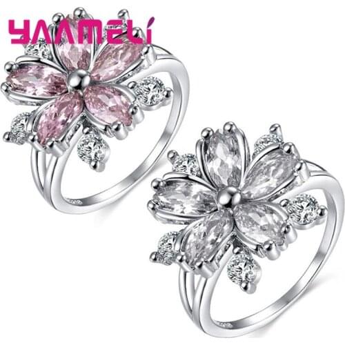 Luxury Cherry Flower Cubic Zircon Engagement Ring for Women 925 Sterling Silver Wedding Rings Girl Party Jewelry Gift Anillos
