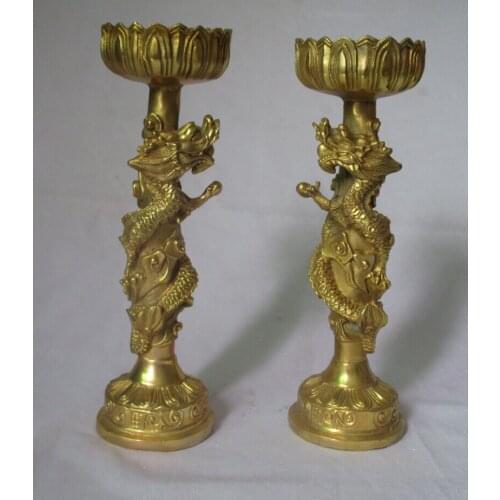 Christmas decorations for home+ chinese brass carved dragon statue candle stick High :8inch/21cm