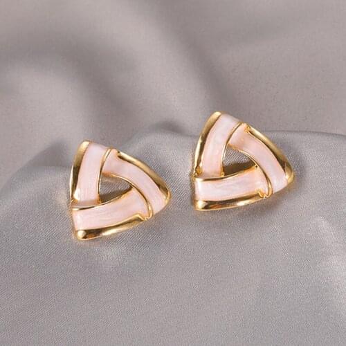 S925 Needle Korean Temperament Simple Triangle Enamel Dripping Metal Earrings Pink Cute Earrings Female