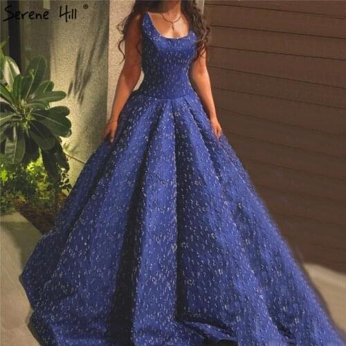 Serene Hill Dubai Blue Ball Gown Beadings Luxury Sexy Wedding Dress 2019 Sleeveless High-end Bridal Gown Custom Made CHM66675