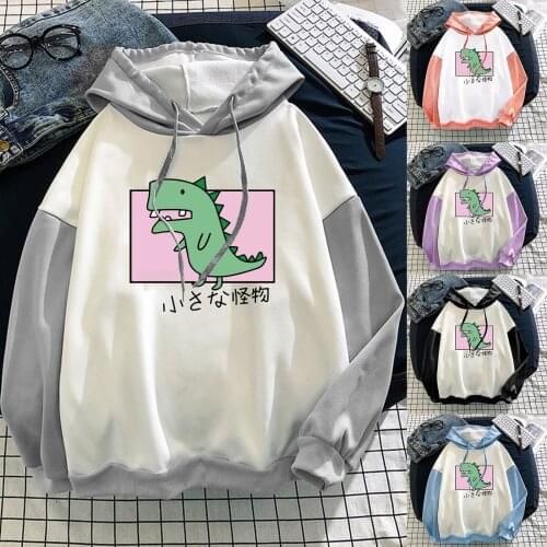 Dinosaur Oversized Cartoon Hoodie Women Fashion Sweatshirt Casual Print Korean Style Thicken Sweatshirt Winter Dino Hoodie Tops