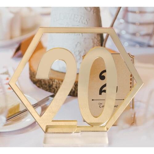 Mirror Wedding Seat Card Hexagon Table Number Signs for Birthday Decoration Birthday Party Wedding Decor Adult Celebration Baby