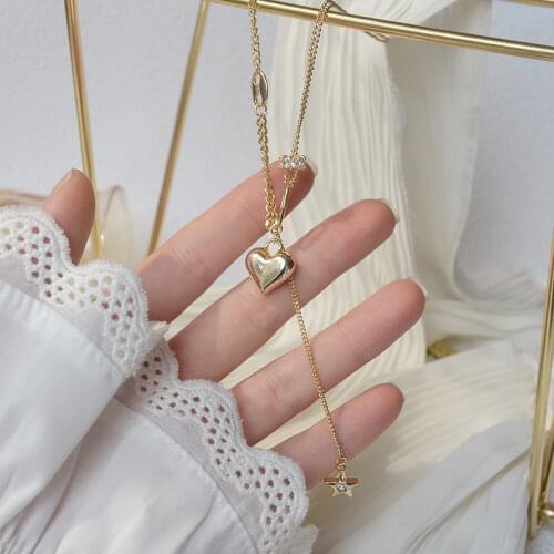 14K Real Gold Plated CZ Cubic Zircon Heart Chain Pendant Necklaces for Women Delicate Jewelry Crystal Star Necklaces