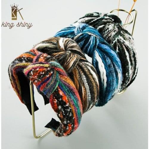 Elegant Korean Multi Color Woolen Bowknot Headband Vintage Hand Made Twisted Winter Hairband Woman Party Hair Accessory Headwear