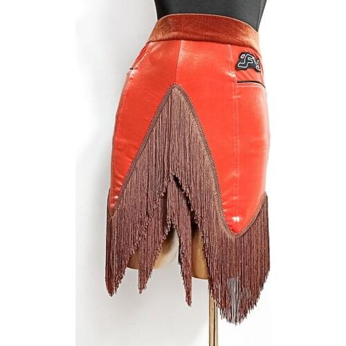 2020 New DL630 Red and Tassel Design Latin Dance Dress Women Skirt Performance Costume Waltz Tango Trot Latino Dancewear