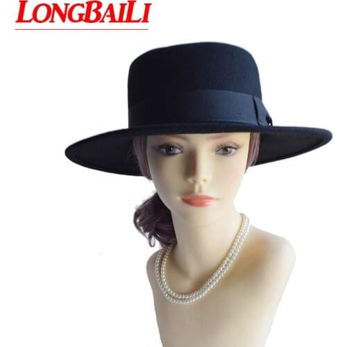 Winter 59cm Big Headsize Black Wide Brim Wool Felt Hats For Women Mens Fedoras Chapeu Free Shipping SDDW001