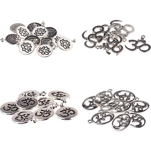 10PCS/Lot Lotus OM Buddha Silver Color Metal Zinc Alloy Bronze Charms DIY Bracelet Necklace Earring For Jewelry Making BD329