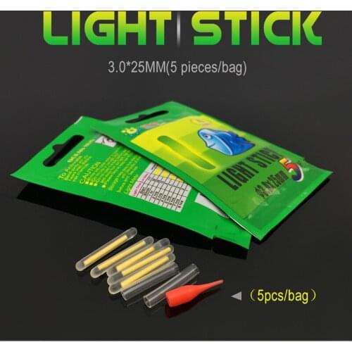50 Bags(250pcs) 3.0*25MM Fishing Fluorescent Light Fishing Float Glow Stick Light Stick Luminous Stick Fishing Light Stick