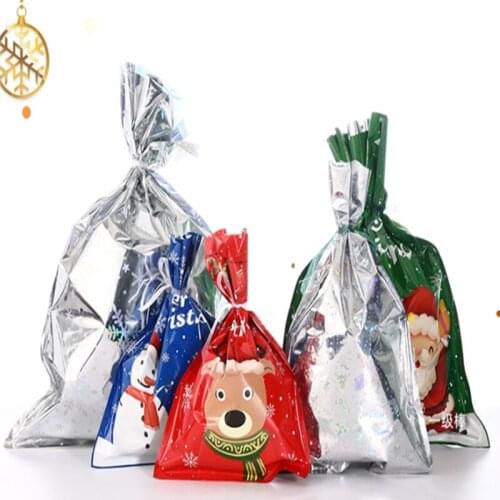 50pcs 24x32cm 29x32cm 29x43cm 39x51cm 44x60cm Empty Aluminum foil Christmas bag Santa ties rope gift bags Candy Pouch