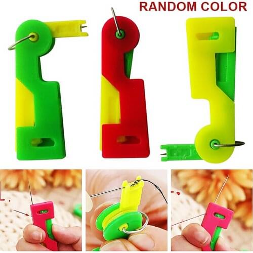 3pcs Mini Automatic Needle Threader Plastic Fast Needle Threader Sewing Threading Guide Device Sewing Tool Color Random