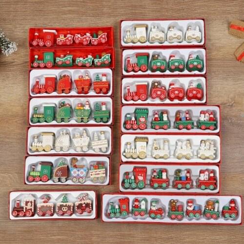 1Set Wooden Christmas Train Ornament Christmas Decoration For Home Santa Claus Gift Toys Crafts Table Deco Xmas 2021 New Year