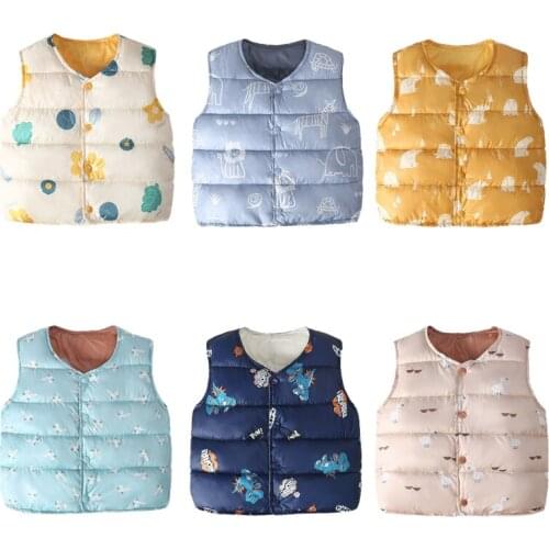 Kids Fall Winter Clothes Cartoon Dinosaur Toddler Vest Baby Boy Down Cotton Vest Jacket Winter Toddler Girl Children Waistcoat