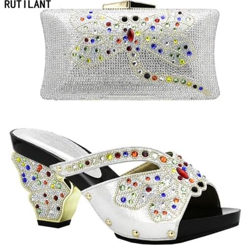 Sliver Color Italian Ladies Shoes and Bags To Match Set African Shoe and Bag Sets Italian Nigerian Women Wedding Shoes and Bag