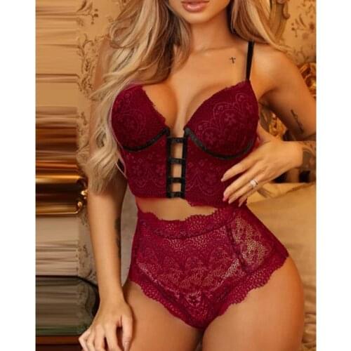 Women Sexy Lingerie Set Female Lace Bra and Hollow out High-waisted Panty Set 2 Piece Outfits Set Exotic Apparel Exotic Sets