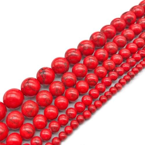 Red Turquoises Stone Natural Stone Beads Round Loose Beads 15"Strand 4/6/8/10mm Size Beads For Jewelry Making Accessories