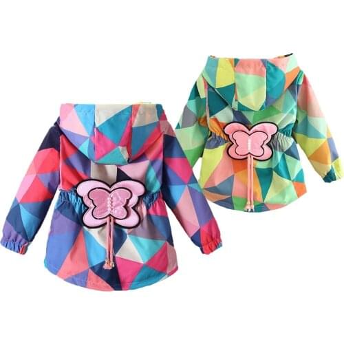 2021 New Kids Coats Spring Autumn Butterfly And Splicing Pattern Hoodies Jacket For Girls Toddler Children Windbreaker