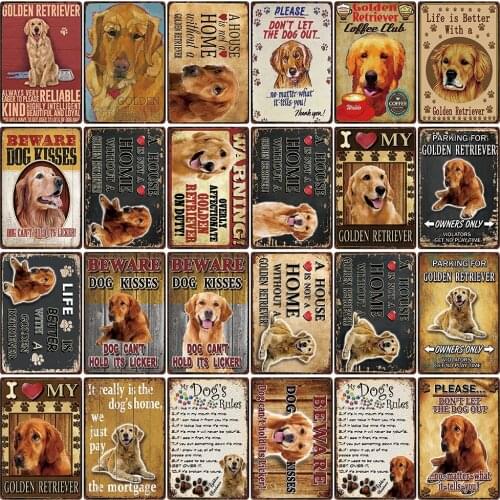 [ Kelly66 ] Pet Warning Dog Rules Parking For Golden Beware Kiss Metal Sign Home Decor Bar Wall Art Painting 20*30 CM Size DG20