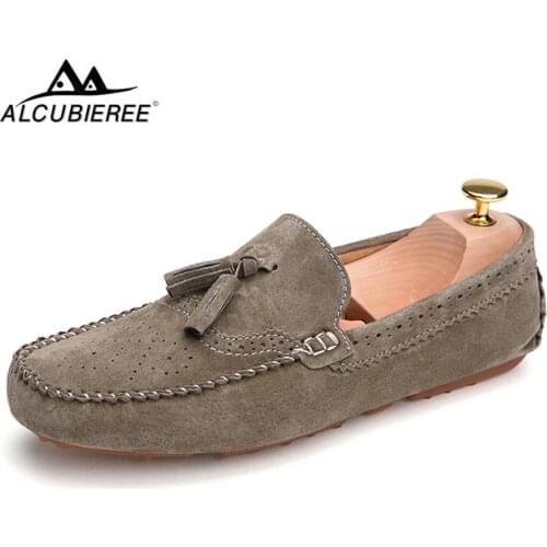 ALCUBIEREE New Arrival Mens Boat Shoes Fashion Bullock Carved Male Loafers Tassel Slip on Driving Shoes Breathable Moccasins