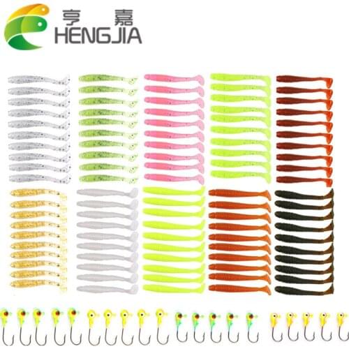Soft Silicone Lure Rubber 120PCS Worm Grubs T Tail Artificial Fake Bait Suit For Fishing Baits Shad Wobblers salt Smell Swimbait