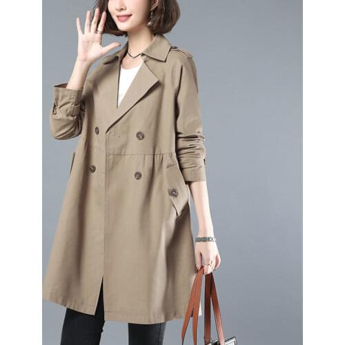 2021 Spring and Autumn New Windbreaker Womens Mid-length Korean Style Freshman Loose Plus Size Blouse Womens Thin Jacket