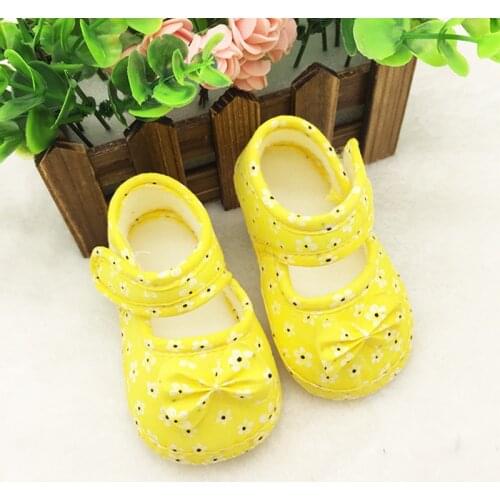 Toddler Girls Baby first Walker Shoes Bowknot Print Hook&loop Shallow Newborn Cloth Shoes Non-slip Footwear